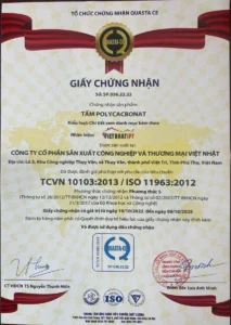 Chứng nhận chất lượng tấm nhựa Polycarbonate Việt Nhật